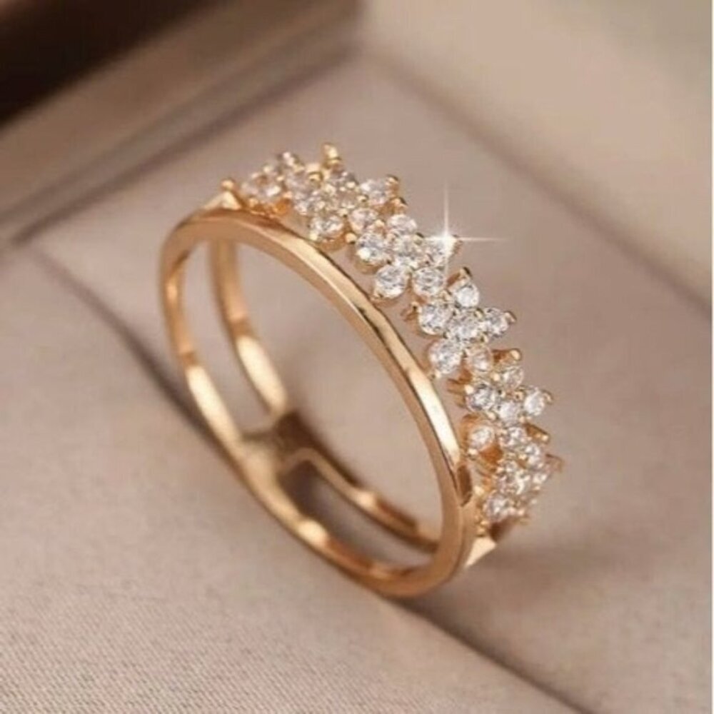 18k Gold Plated Flower Design Wrap-Around Diamond Ring